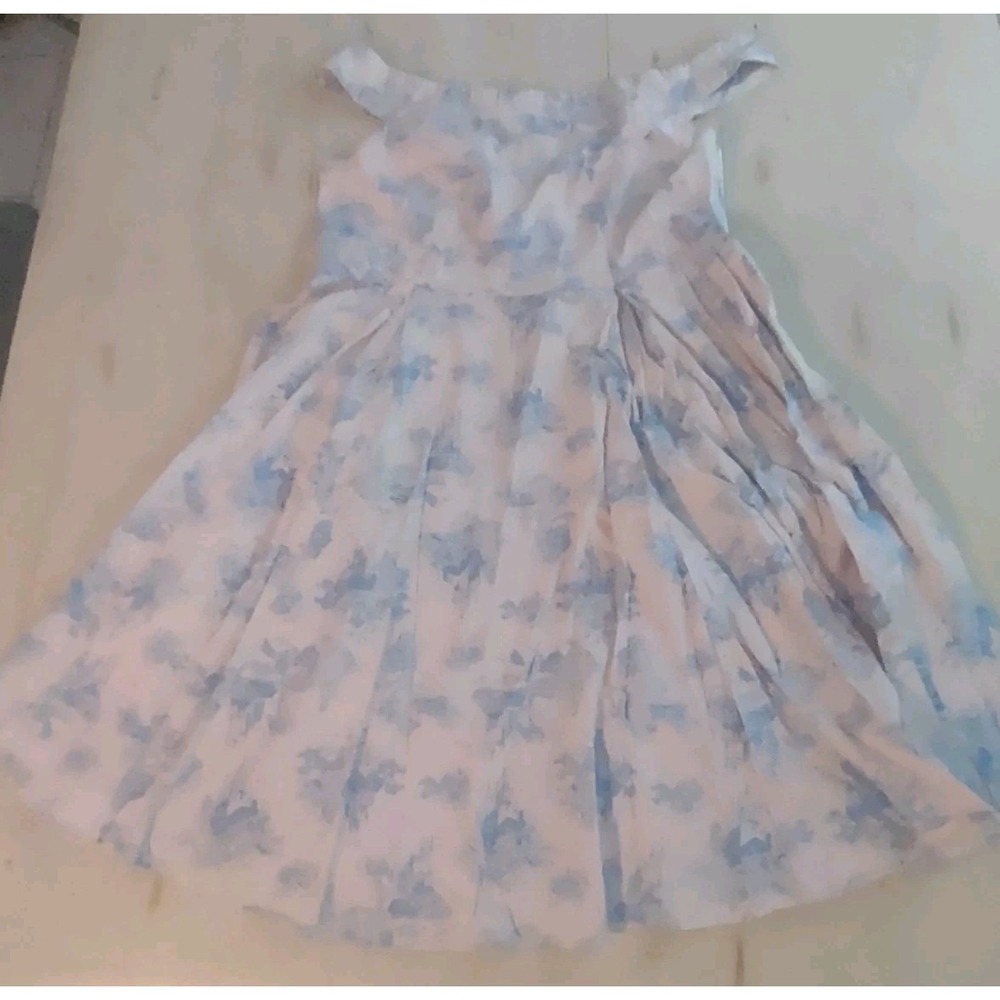 DISNEY‎ Princesses White & Light Blue Toile Print Off the Shoulder Dress ~ Sz 18